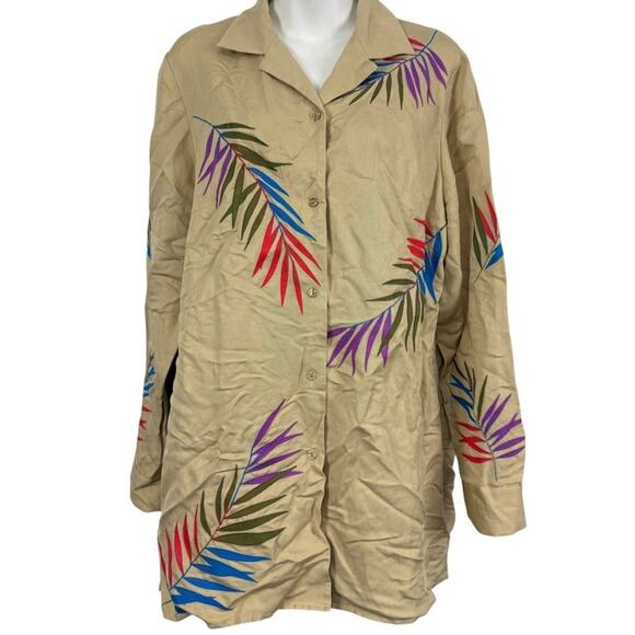 Via Seta Womens Embroidered Silk & Linen Button Up Long Sleeve Top Shirt sz 14 - Picture 1 of 16
